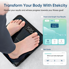 Etekcity báscula en uso por una persona midiendo peso con precisión
