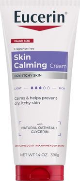 Eucerin crema Skin Calming vista frontal con envase de 14 oz para hidratación prolongada