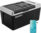 EUHOMY vista frontal del refrigerador portátil con diseño compacto y ahorro energético