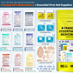 EVERLIT CARE contenido distribuido mostrando medicamentos y suministros listos para uso