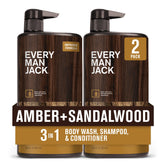Every Man Jack envase frontal Amber Sandalwood mostrando tamaño y aroma