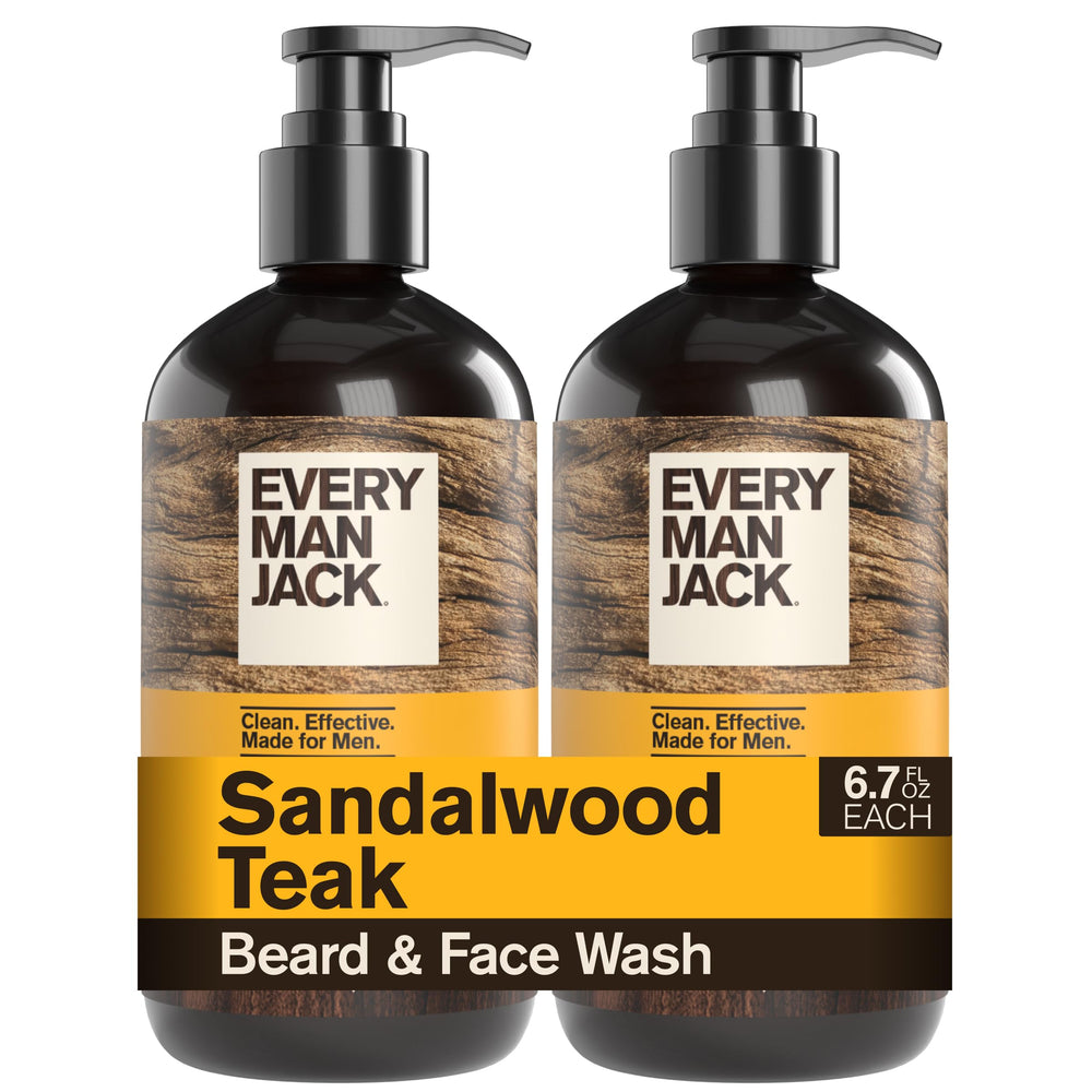 Every Man Jack frontal del envase con aroma sándalo, fácil identificación y uso
