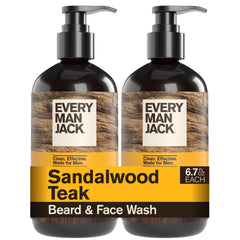 Every Man Jack frontal del envase con aroma sándalo, fácil identificación y uso