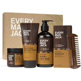 Every Man Jack kit completo frente mostrando todos los productos y beneficio de rutina