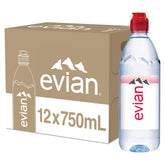 evian botella frontal 750ml con tapa deportiva, portátil y práctica