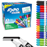EXPO paquete frontal mostrando 40 marcadores y variedad de colores para organización