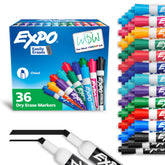EXPO paquete frontal de 36 marcadores mostrando colores surtidos y presentación profesional