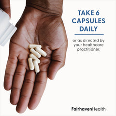 Fairhaven Health acercamiento a una cápsula, visual de pureza y textura