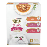 Fancy Feast pack frontal mostrando sobres y variedad de sabores, atractivo visual