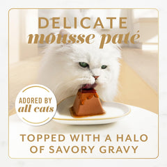 Fancy Feast envase abierto con forma piramidal facilitando el acceso del gato