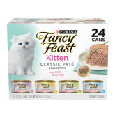Fancy Feast Purina pack frontal mostrando las 24 latas y beneficios nutricionales