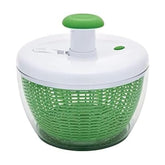 Farberware front view of pump salad spinner showing full unit and lid, quick prep benefit