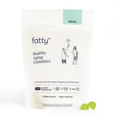 Fatty15 frasco frontal con gomitas veganas, presentación clara y cómoda