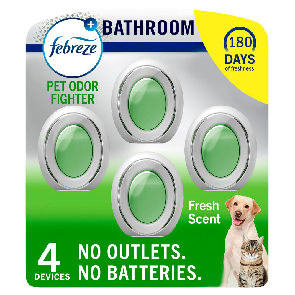 Febreze ambientador frontal mostrando diseño práctico y frescura continua