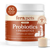 Fera Pets frasco frontal mostrando etiqueta y beneficios del probiótico