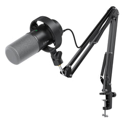 FIFINE vista frontal del kit mostrando micrófono y brazo, calidad profesional