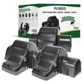 Filpestco front view of three-pack tunnel traps showing safe covered jaws and secure design