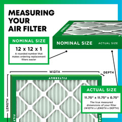 Filterbuy imagen lateral con medidas reales 11.75 x 11.75 x 0.75 para compatibilidad