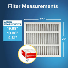 Filtrete detalle del marco y etiqueta con dimensiones y flujo