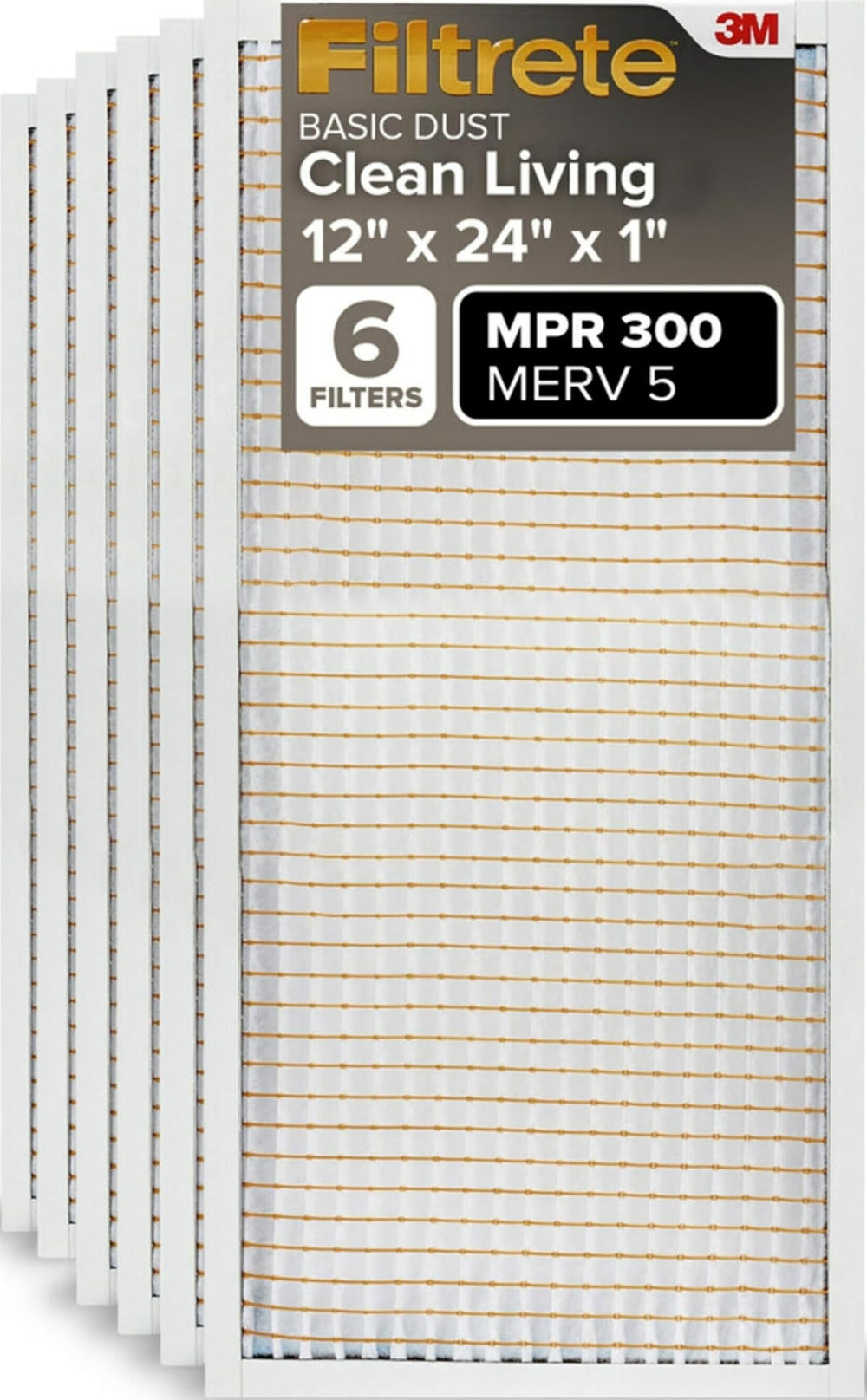 Filtrete empaque frontal 12x24x1 mostrando paquete de seis y beneficio de reposición