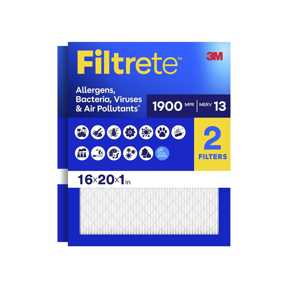 Filtrete empaque frontal 16x20x1 mostrando pack de 2 y beneficio de aire más limpio