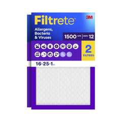 Filtrete empaque frontal mostrando pack de 2 y tamaño para reemplazo rápido