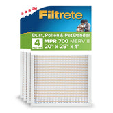Filtrete empaque frontal 4-pack mostrando filtros y beneficio de recambios