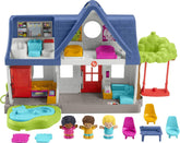 Fisher-Price casa de juego frontal mostrando habitaciones y colores vibrantes para imaginación