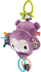 Fisher-Price mono morado vista frontal mostrando diseño atractivo y fácil agarre