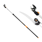 Fiskars pruner front overview showing lightweight pole and cutting head benefits