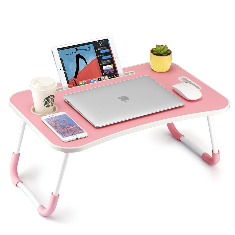 FISYOD mesa portátil rosa vista frontal mostrando superficie amplia y orden