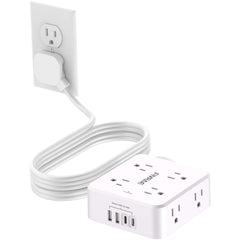 FIVRAE vista frontal con 8 enchufes y 4 puertos USB, organiza conexiones
