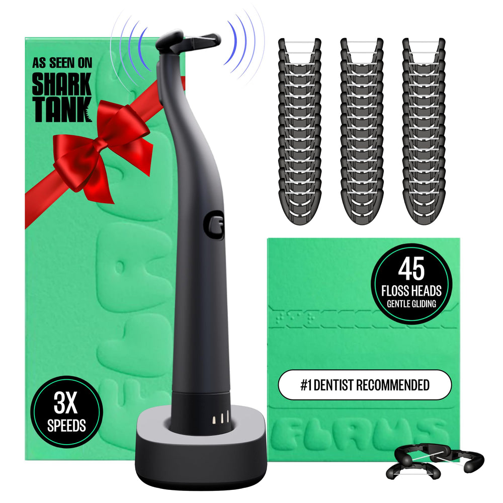 Flaus vista frontal del kit inicio mostrando dispositivo y accesorios, fácil uso