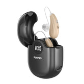 Flaygo frontal del audífono beige mostrando diseño discreto y cómodo