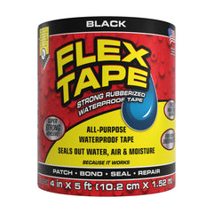 Flex Tape frente del empaque mostrando tamaño y color negro, solución rápida