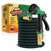 Flexi Hose frente con empaque mostrando longitud y colores beneficios de almacenamiento