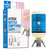 Flip-It! vista frontal del pack pastel mostrando las seis tapas y adaptadores, ahorro visible