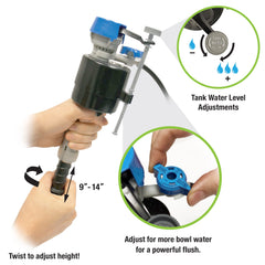 Fluidmaster detalle de la válvula PerforMAX mostrando durabilidad y flujo mejorado