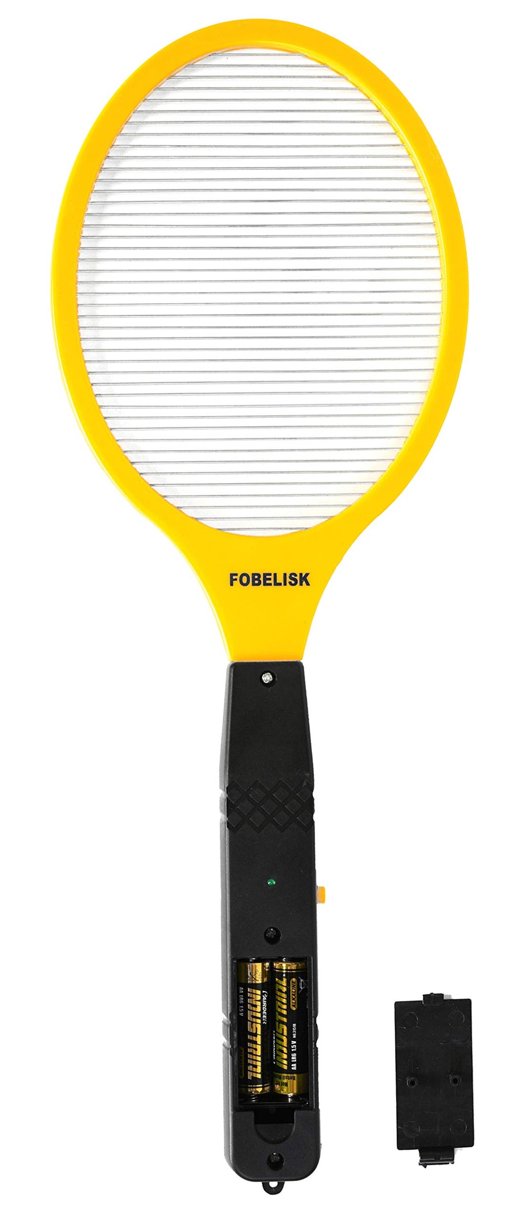FOBELISK front view of electric fly swatter racket showing full shape and portability benefit