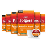 Folgers frente del paquete mostrando 60 cápsulas y conveniencia
