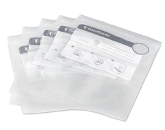 FoodSaver fondo con fuelle desplegado en encimera para fácil llenado y estabilidad
