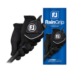 FootJoy RainGrip front view showing pair and sleek black design for consistent grip