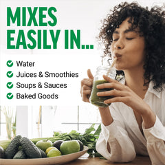 Force Factor vaso con batido verde preparado para nutrición rápida