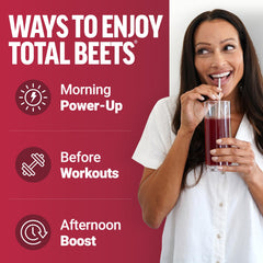 Vaso con batido rojo de Total Beets Force Factor antes del entrenamiento