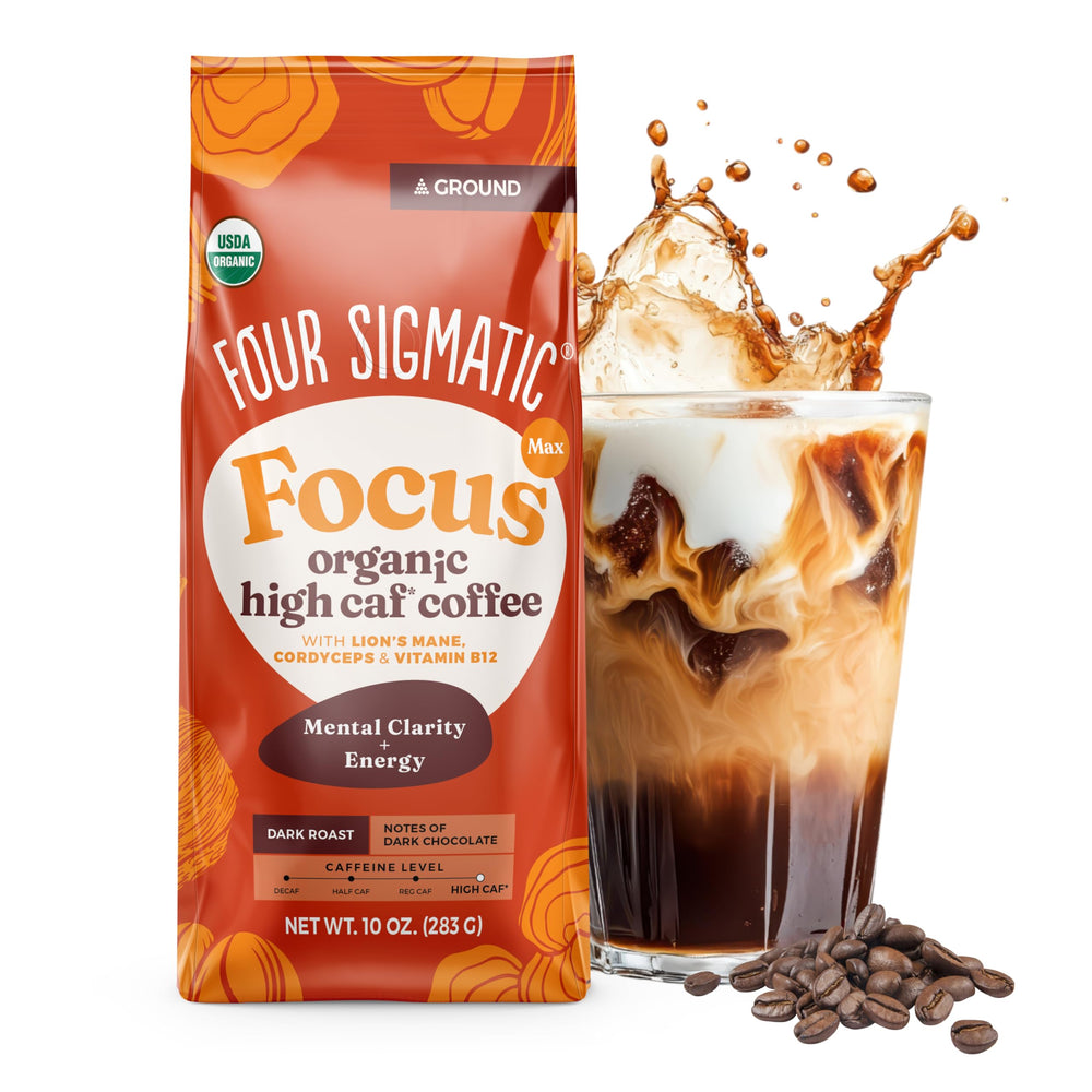 Four Sigmatic empaque frontal mostrando la bolsa y beneficios