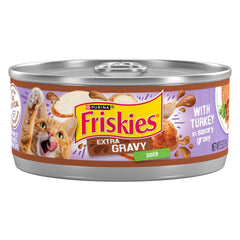 Friskies front can pack showing turkey flavor and appealing label, entices cats to eat