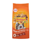 Friskies front packaging shows Tender and Crunch'd, enticing appearance and clear product info