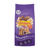 Friskies front packaging showing four flavors and benefits