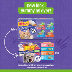Friskies lata abierta mostrando textura paté apetecible para gatos