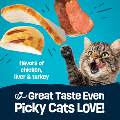 Friskies Purina piezas Party Mix variadas que aumentan el interés al comer